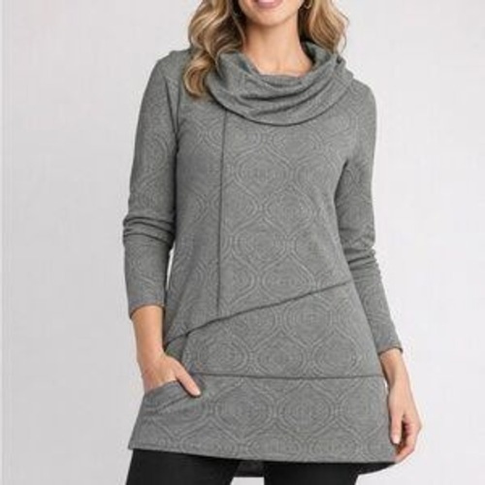 Soft Surroundings Womens Cowl Neck Tunic Sweater Green Size Small Asymmetrical